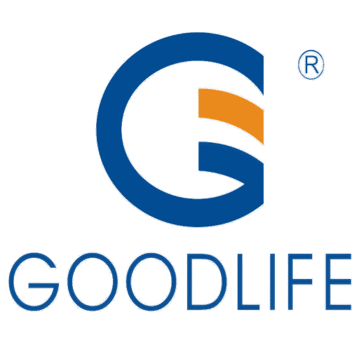 Logo de Goodlife con colores azul y naranja, representando una 'G' estilizada en la palabra 'GOODLIFE